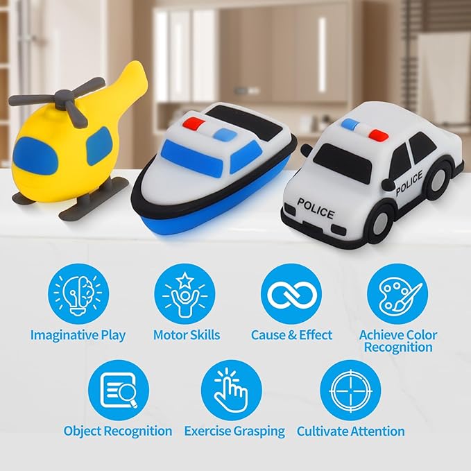 Light Up Bath Toy -Fire Engine, 100% Food Grade Silicone Bathtub Toys, Shake-Activated Light Up Airplane Toy Flash & Lights Color Change, Soft & Squeezable for Baby&Toddler (1 Pack)