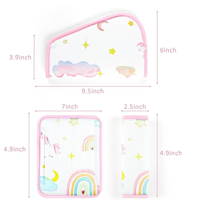 Kids Seat Belt Cover Pads, Soft Seat Belt Adjuster for Kids, Pea Pod Children Universal Shoulder & Belly Protective Padding, Breathable Car Seat Strap Cushion Covers for Boys Girls (Unicorn)