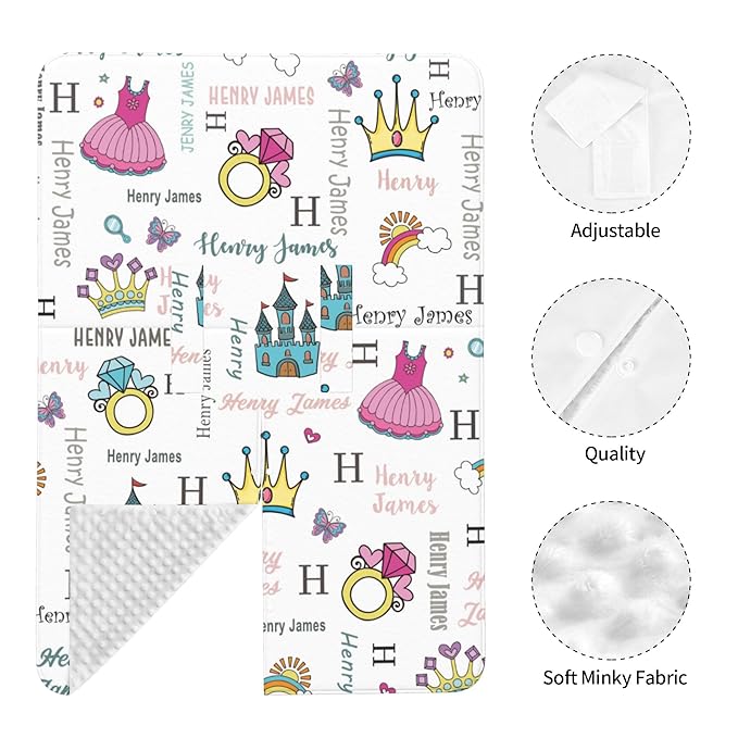 Personalized Car Seat Covers for Babies Custom Name Car Seat Canopy for Newborn Baby Boys Girls 2 in 1 Mom Nursing Breastfeeding Covers Princess Minky Baby Carrier Covers with Peekaboo Opening