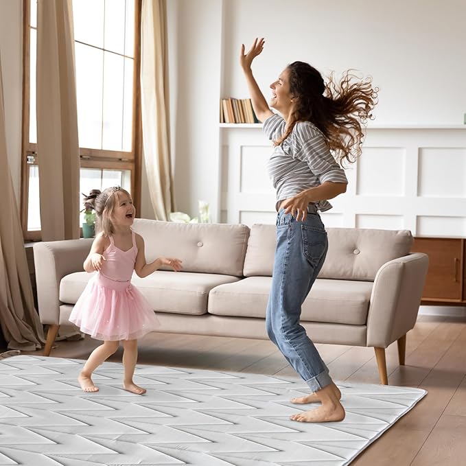 Biloban Foam Muslin Play Mat 71×59, Fits for Dripex & Suposeu Playpen, One-piece Crawling Mat for Baby & Toddler to Play on Floor, Non Slip, Grey