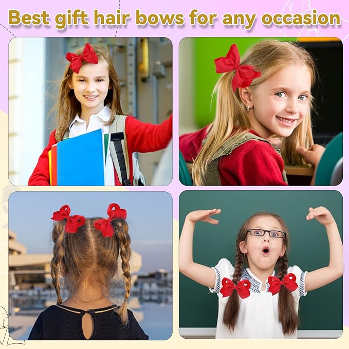 20Pcs 4" Hair Bows,Grosgrain Ribbon Solid Color Hair Bow with Alligator Clips,Hand-made Toddler Red Bows Hair Accessories for Girls Kids Children Little Teen (Red)