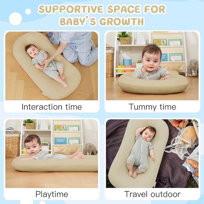 Lucakuins Infant Support Cushion, 0-24 Months Newborn Baby Support Cushion with Cover, Portable Playing Time Mat for Home and Travel, Soft Cotton, Supervised Use, Baby Essentials Gift (Apricot)