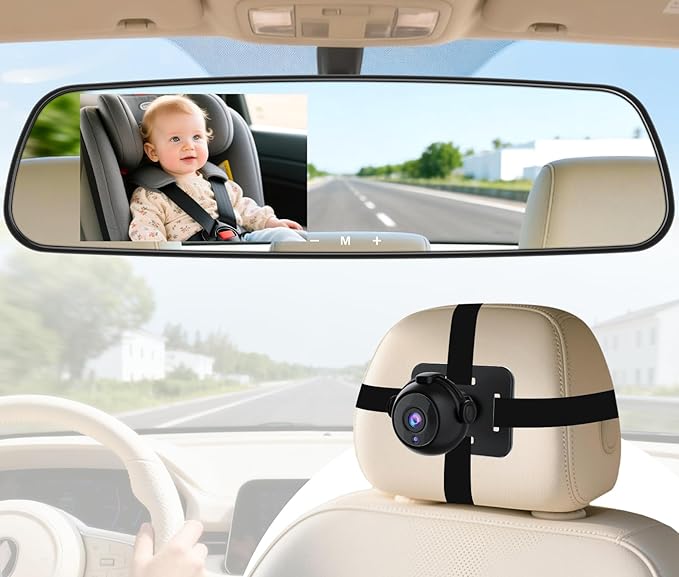 Pemacom Baby Car Mirror Camera: Dash-Free 4.3-inch HD Clear Night Vision Wide Angle View for Infant Backseat Monitoring - Plug-Play No-Professional Installation for Parents Long Road Driving