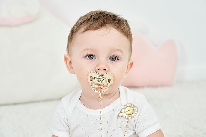 Bling Gold Silver Custom Baby Pacifiers Personalized Binky with Name for Girls and Boys Ideal Baby Gift(2pcs)