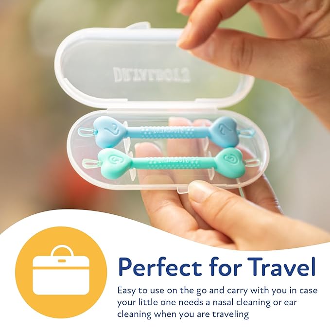 Dr. Talbot’s Baby Safe Nose and Ear Cleaner Set with Hygienic Travel Case, Gentle Dual-Ended Easy Mucus and Wax Remover Tool, 2 Pack, Neutral Colors