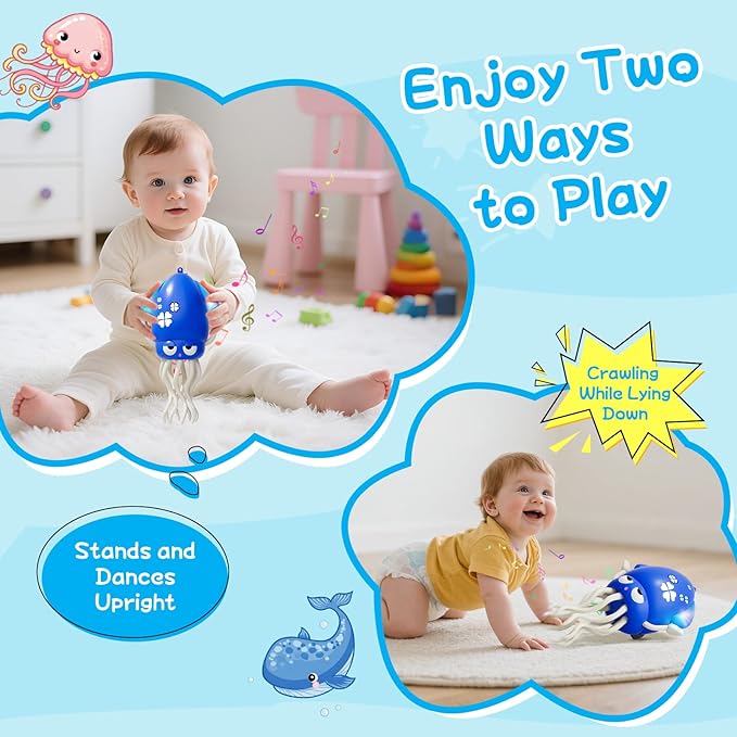 Crawling Dancing Octopus Toy for Kids – Rechargeable Interactive Sensory Toy with LED Lights & Music, Fun Tummy Time Gift for Birthdays & Holidays (Blue)