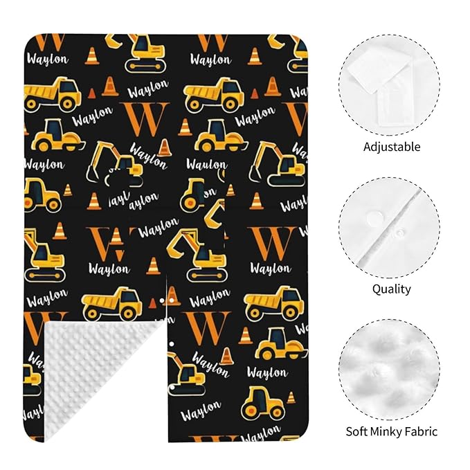 Customized Baby Car Seat Cover with Name, Personalised Engineering Vehicle Baby Carseat Canopy for Boys, Multi-use Nursing Breastfeeding Covers for Infant Newborn, Shower Gifts for Babies