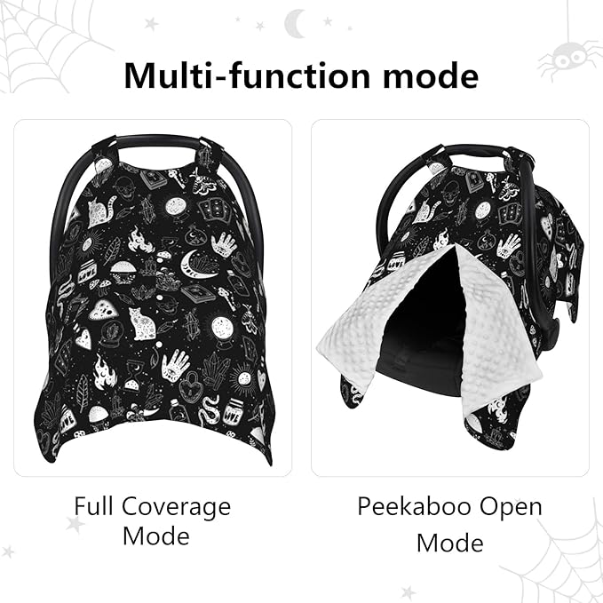 Goth Carseat Covers Baby, Gothic Winter Carseat Cover for Baby, Minky Baby Car Seat Cover for Boy & Girl, Peekaboo Opening Car Seat Canopy for Newborn, Multi Use Mom Nursing Cover, Gothic