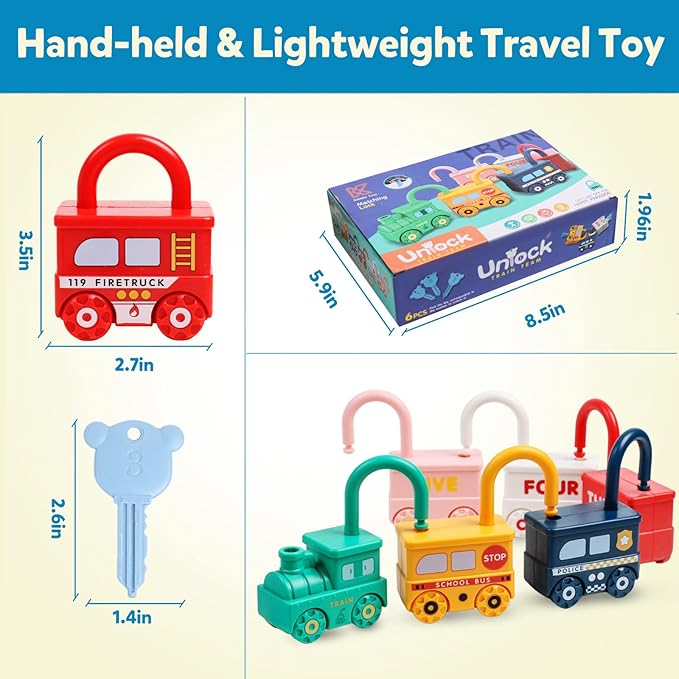 Montessori Learning Toys Sorting & Matching Locks and Keys Toddlers Sensory Car Activity Fine Motor Toy, Birthday Party Favors Thank You Exchange Gifts Back to School Stuffers for Kids Age 2-5 Years
