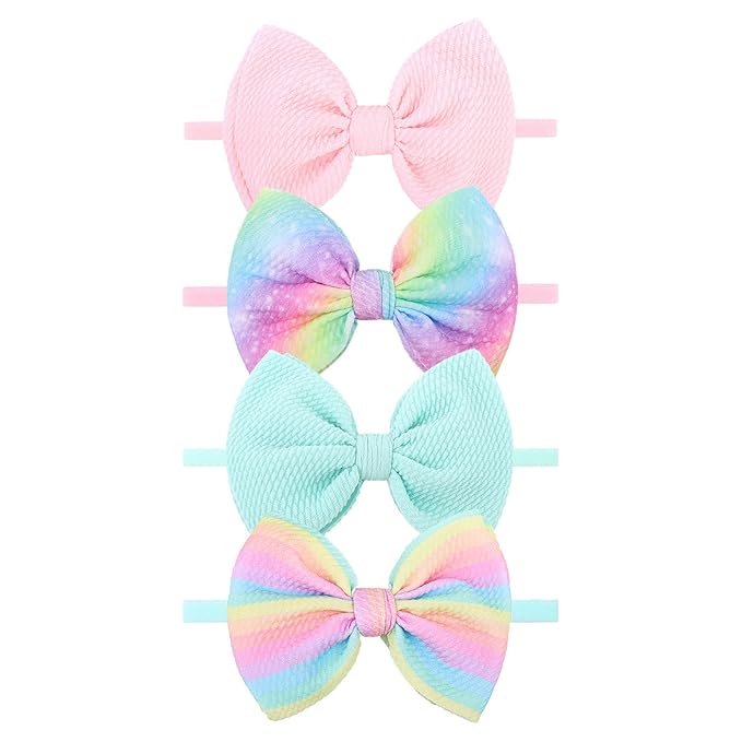 Rainbow Hair Bows for Baby Girls Dreamy Hair Accessories Mint Green Headbands for Newborn Infant Toddler Babies Outfits Accessory Hair Bands