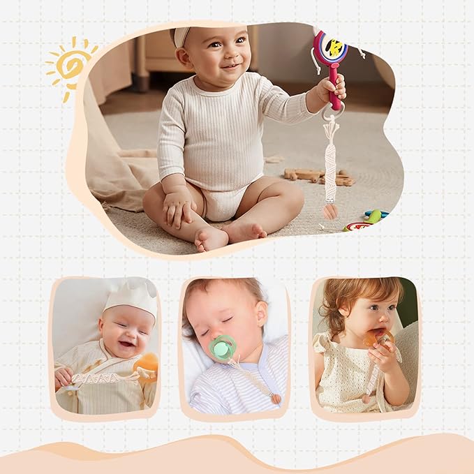 Boho Pacifier Clip for Boys Girls Pacifier Holder Leash Wooden Clips Handmade Braided Cotton Unisex Baby Shower Birthday Gift Christmas Gift (Pattern 5)