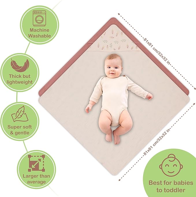 100% Organic Cotton Muslin Baby Hooded Towels 32x32 Inch – 2 Pack Soft & Absorbent Baby Hooded Towel Wrap for Boys & Girls, Premium Hooded Towels, Gentle Baby Essentials in Deep Olive/Ivory
