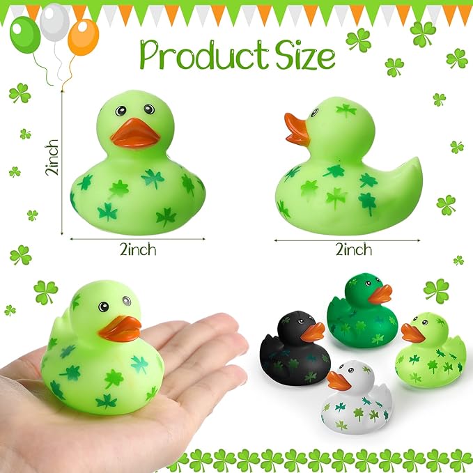 Jerify 24 Pcs 2 Inch St. Patrick's Day Rubber Ducks Bulk Holiday Rubber Ducks 4 Styles Shamrock Cruise Ducks Baby Shower Duck Bath Pool Birthday Irish Kids Gifts for Party Favors Accessories