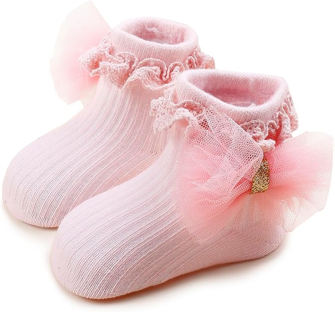 Baby Girls Headband & Socks Set, Cute Socks with Flower Hair Bows Baby Accessories Gifts for Newborn Infant Toddler