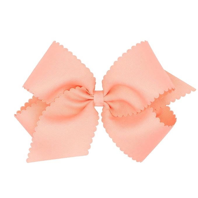Wee Ones Girls' Classic Grosgrain Hair Bow with Scalloped Edges, No-Slip Hair Clip, Handmade, Light Coral, King