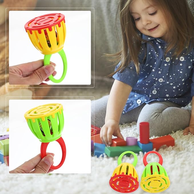 Handheld Jingle Ring Sleigh Bells: 2Pcs Cartoon Handbell Party Rattle Kids Bell Rattle Luminous Handbell Musical Instrument