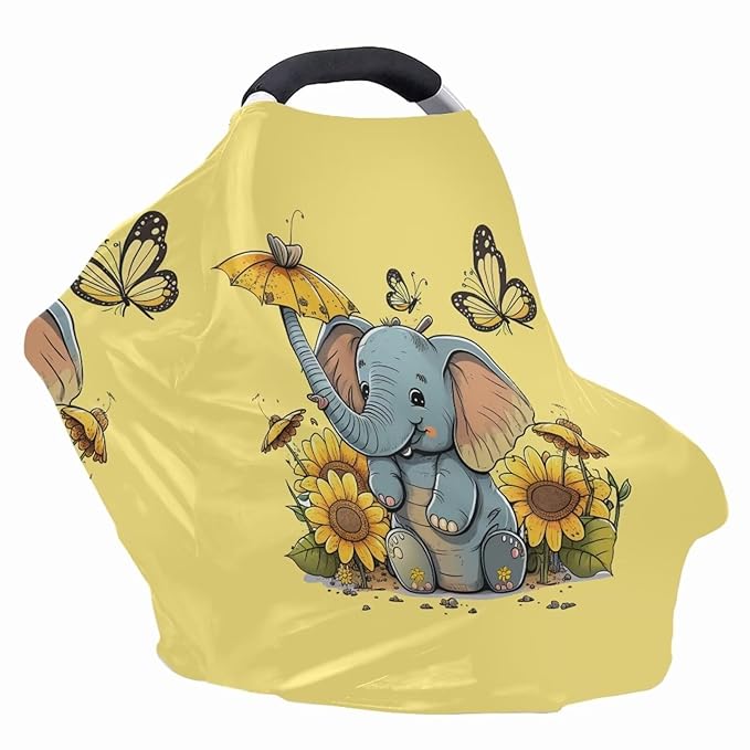 ZFRXIGN Elephant Sunflower Car Seat Seat Cover for Girls Gifts Nursing Cover Cute Canopy for Baby Breastfeeding Scarf Carseat Cover for Shopping Cart, High Chair Butterfly