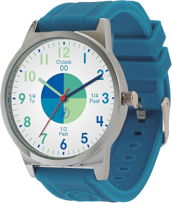 OWLCONIC Telling Time Teaching Clock - Bundled with Kids Watch. Learn to Tell Time Resources. Cool Marine Blue