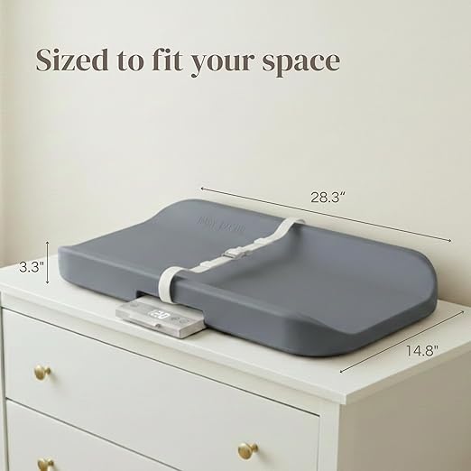 2-in-1 Baby Changing Pad with Integrated Scale, Contoured Wipe-Clean Foam, Non-Porous Waterproof Surface, Digital Baby Weighing Pad for Routine Changes, Safety Strap, Neutral Nursery Essential