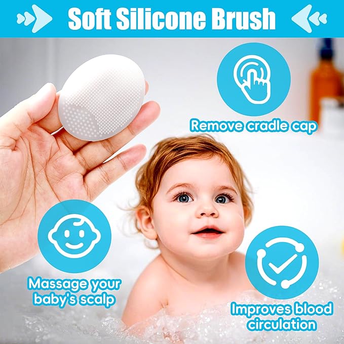 Cradle Cap Brush for Babies, 5Pcs Cradle Cap Treatment Set with Soft Bristle Brushes Silicone Scrubber Fine-Tooth Comb for Newborn Bathing Essentials Baby Brush and Comb Set (White)