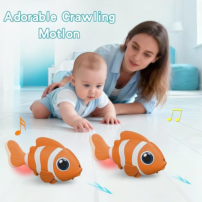 Gzsbaby Musical Baby Toy -Crawling Toy Sensory Tummy Time Toys for Boy Girl, Light-up Walking Dancing Moving Toys Learning Development Infant Toddler Birthday Gifts (Orange)