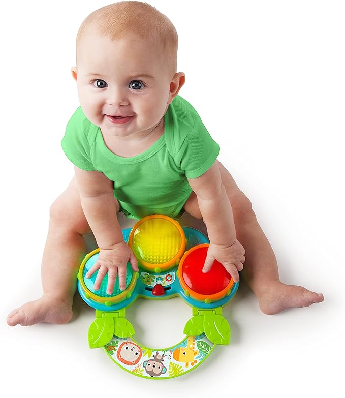 Bright Starts Safari Beats Musical Drum Toy with Lights, Ages 3 Months +, Multi