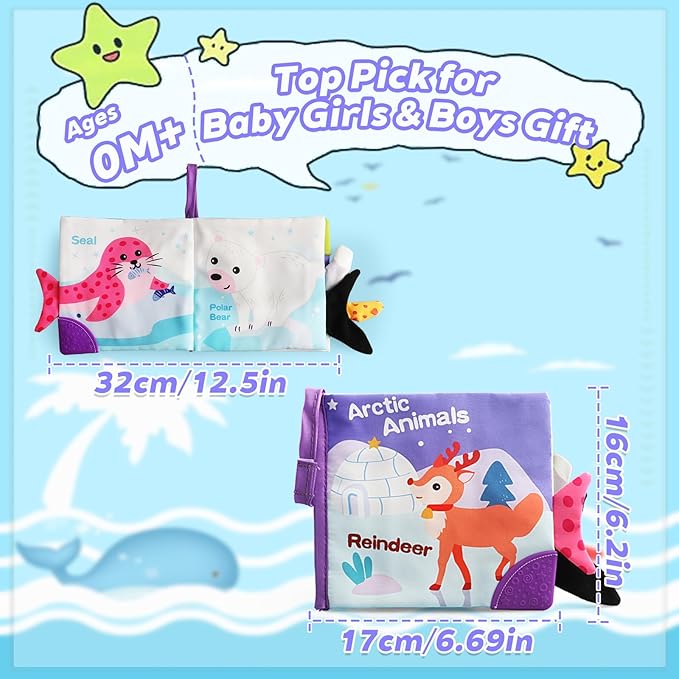 Baby Books 0-6 Months, Infant Tummy Time Toy 6-12 Months Touch Feel Book Travel Toy Gifts for Boys Girls 0-3 Months Baby Shower Birthday Easter Basket Stuffers