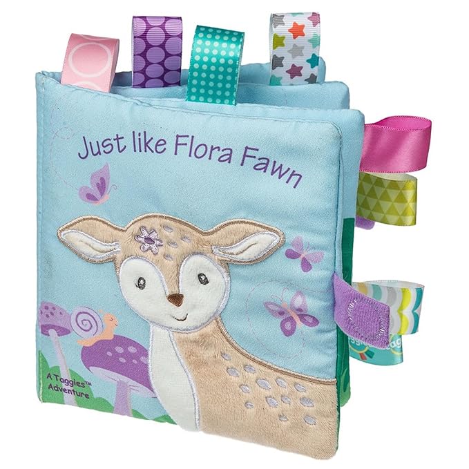 Taggies Soft Cloth Book with Crinkle Paper & Squeaker and Sensory Tags, 6 x 6-Inches, Flora Fawn