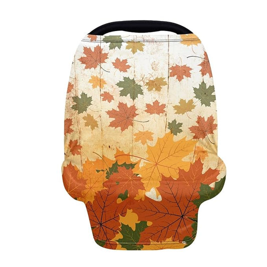 Coldinair Maple Leaf on Brown Board Print Nursing Cover for Breastfeeding Breathable and Soft Privacy Nursing Covers for Mother Car Seat Canopy Covers - Vintage Thanksgiving Day
