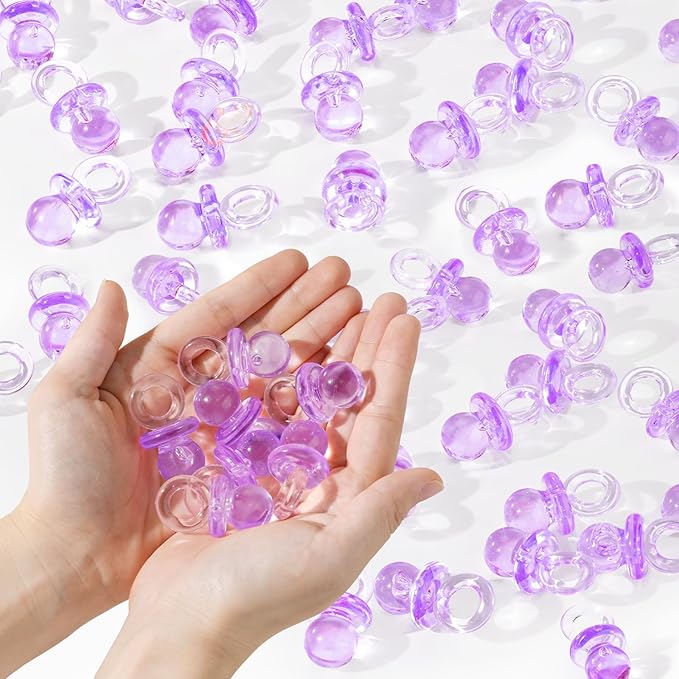 36 Acrylic Pacifiers for Baby Shower Game, 1.75 Inch Cute Baby Shower Pacifiers, Purple Pacifiers for Baby Shower Decoration DIY, Gender Reveal Party Table Scatter, Baby Shower Favors (Purple)