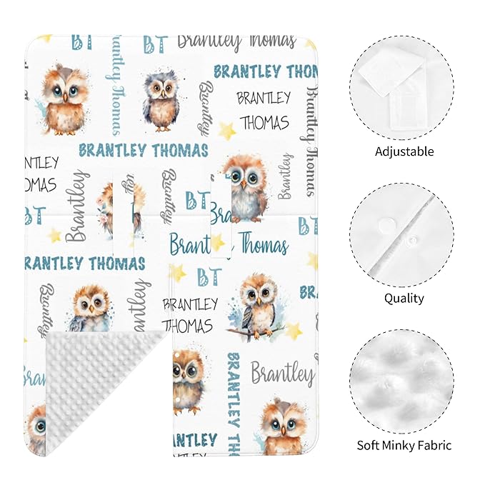 Personalized Baby Car Seat Cover Winter Custom Minky Carseat Cover Boy Girls with Name Owl Carseat Canopy Customized Car Seat Canopy Infant Carrier Covers Nursing Cover Toddler Blanket