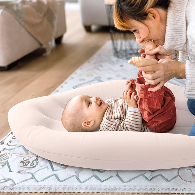 Baby Lounger for Newborn: Skin-Friendly & Breathable for 0-12 Months Infant Tummy Time Playtime & Diaper Changes - Portable & Lightweight Cushion for New Parents (Nude)