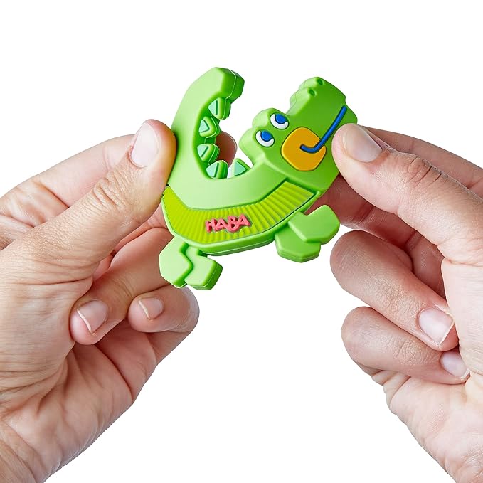 HABA Silicone Teethers for Babies 6-18 Months - Crocodile Design Silicone Teether Ring and Grasping Toy for Safe Sensory Development - Dishwasher Safe Baby Essentials