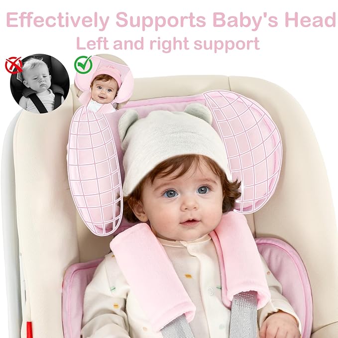 Hooyax Infant Car Seat Insert with Ultra-Thick Head Support - Universal 3-in-1 Baby Car Seat Cushion Set, Dual-Sided Newborn Carseat Insert for Carseat, Stroller, Bouncer, Swing(Pink)