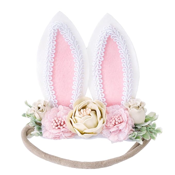 baotongle Bunny Headband Bunny Rose Ears Easter Headbands Baby Flower Crown Spring Bunny Headbands Ideal for Easter Party