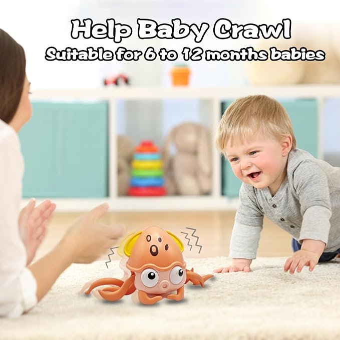 Crawling Octopus Baby Toys,2024 New Infant Tummy Time Toys with Music Led Light,USB Rechargeable,Babies Walking Musical Toy Fun Moving Toy for Toddler Boy Girl Gifts, Pink