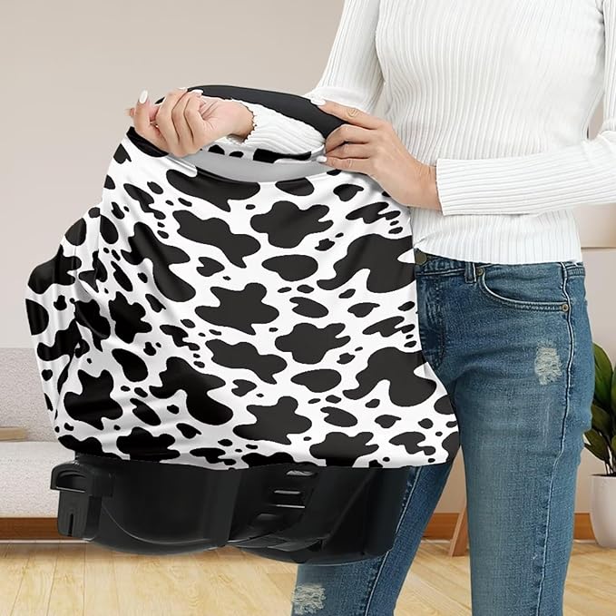 Forchrinse Cow Print Car Seat Cover for Babies Soft Breathable Breastfeeding Nursing Cover Infant Carseat Canopy Stroller Cover Easy Install