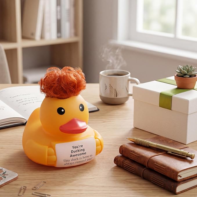 Civaner 7 Inch Emotional Giant Rubber Duck Big Jumbo Positive Yellow Duck Inspirational Gift Large Duckling Toy with Squeaky Sound for Men Coworker Colleges Graduation (Who You are)