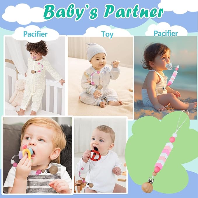 Silicone Pacifier Clips Baby Girl,Crib Pacifier Catcher Keeps Pacifiers, Teethers & Small Toys in Place-Pink