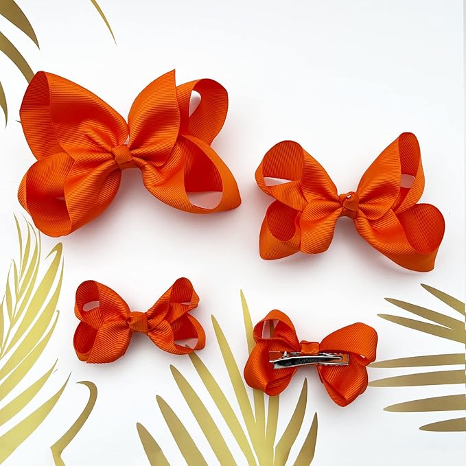 Orange Bows for Girls,6PCS Hand-made Grosgrain Ribbon Hair Bows Alligator Clips Hair Accessories for Little Teen Toddler Girls Kids (Orange)
