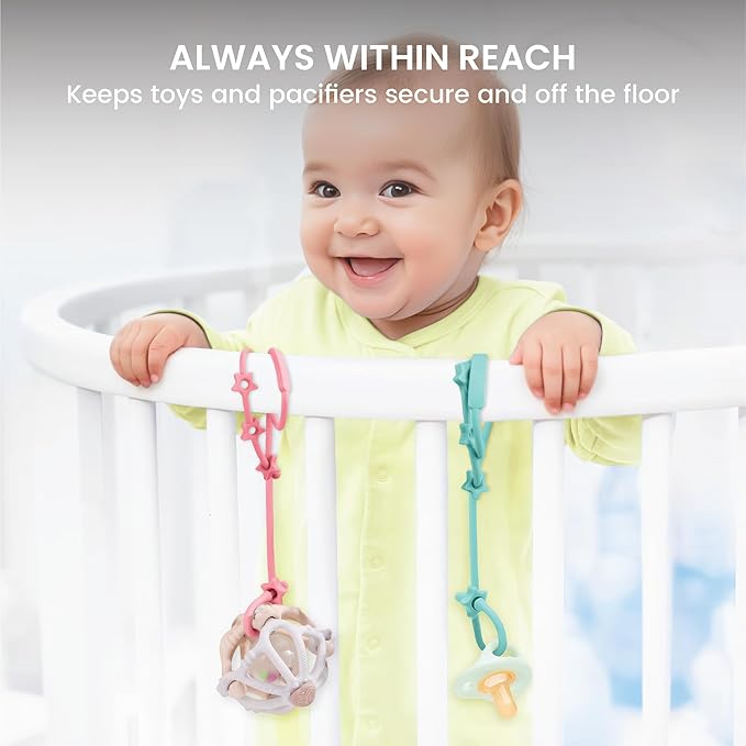 Lulyloo Silicone Multi-Use Straps for Baby Essentials - Food-Grade Loops with Non-Slip Design for Strollers, High Chairs & Car Seats Clean, Neutral Colors Keeps Bottles Teethers Pacifiers & Toys Reach