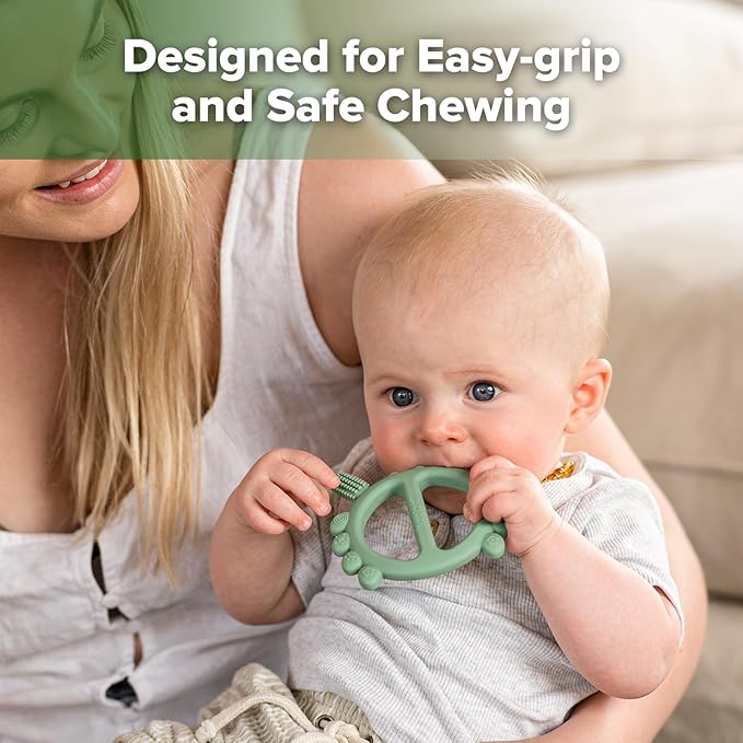 Haakaa Silicone Crab Baby Teether,Teething Toys,360° Baby Toothbrush Head for Infant Self-Brushing Training,Food-Grade Silicone,First Easter Gift,Pea Green