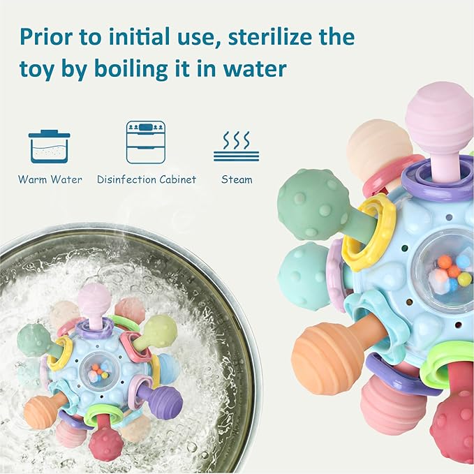 Baby Sensory Teething Toys - Baby Teether & Rattle - Gifts for Infant Newborn Boys Girls 0 3 6 9 12 18 Months - Toddler Montessori Educational Learning Toys