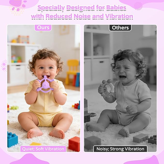 Vibrating Teether for Baby, Sensory Toys for Kids with Autism & Teething Relief for Babies 6-18 Months, USB Chargeable with 3 Vibration Settings, Autism Sensory Products (Purple)