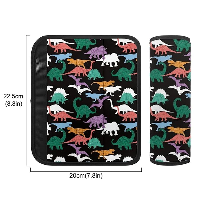 ENLACHIC Baby Car Seat Belt Cover, Cute Dinosaur Print Car Seat Shoulder Strap Pads, Infant Car Seat Cushion Safety Seatbelt Protector for Kids Boys Girls,Black Dinosaur