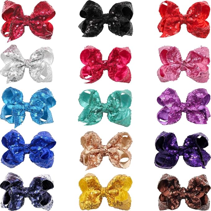 CÉLLOT Party Festival Baby Girls Sparkling Bows Clips 30PCS Glitter Sequins 4" Hair Bows Alligator Hair Clips for Girls Baby Children Toddlers