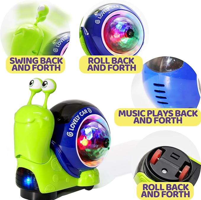 Hunfur Auto-Sensing Snail Crawling Toy,Dynamic LED Lights Music Interactive Toy for Baby Infant Boy Girl, Funny Birthday for Toddler