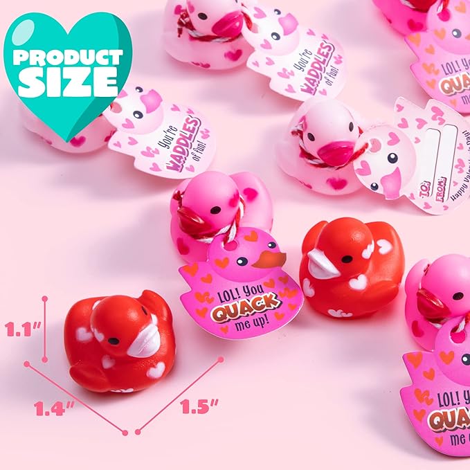 JOYIN 36 Pcs Valentine's Day Mini Rubber Duck With Gift Cards, 1.1 Inches Small Duckies With Card Tags, Bath Toys for Classroom Exchange Prizes, Party Favors