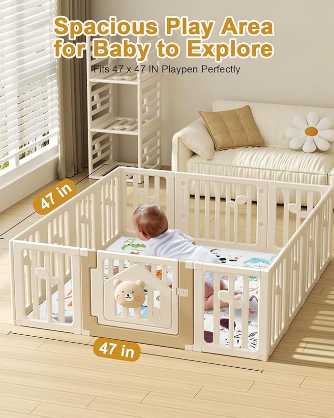 TINYHARBO Premium Foam Baby Play Mat 47" x 47" – Removable & Machine Washable Cover, Extra Thick Padding Playpen Mat, Non-Slip Crawling Mat, Easy to Clean for Infants, Toddlers & Babies