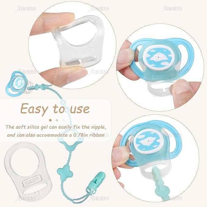 AUEAR, 10 Pack Silicone Adapter Rings Holder for Nipple Pacifier Clip Food Grade Transparent Color